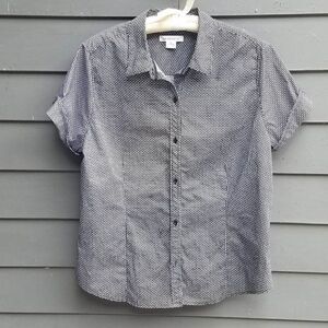 Liz Claiborne Black White Print Button Down XL